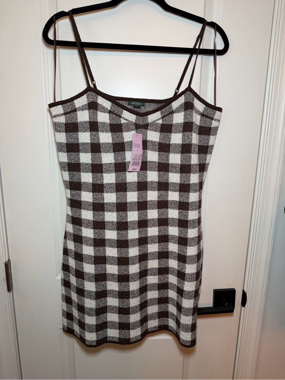 wild fable Brown & White Check Knit Slip Dress